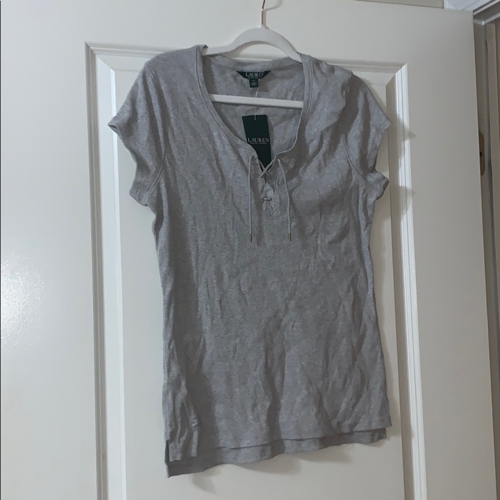 Ralph Lauren gray short sleeve lace up top